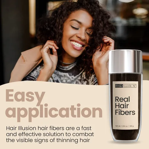 Miniatura 4 de Aerosol de fibras de cabello naturales, no sintético, de Hair Illusion, 38g, Café Oscuro Marrón oscuro