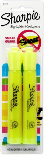 Sharpie 25162PP Accent - Resaltador estilo tanque, amarillo fluorescente, paquete de 2
