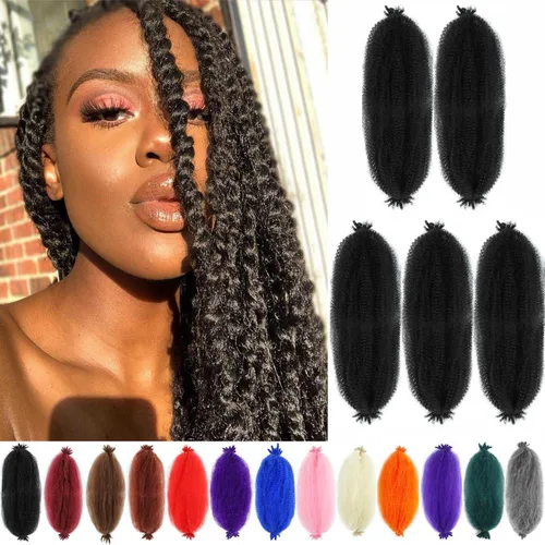 Miniatura 31 de Cabello afro trenzado elástico color marrón claro de 16 pulgadas, paquete de 3 T27, cabello afro preesponjado y trenzado elástico, cabello afro