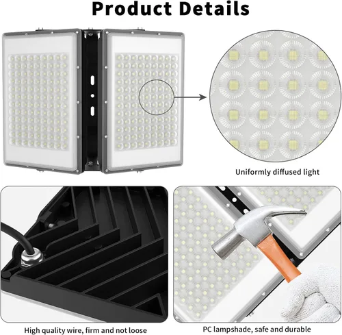 Miniatura 6 de Luz de inundación LED de 400 W, luces de seguridad súper brillantes para exteriores de 40000 lm con ángulo de iluminación más amplio, luz blanca