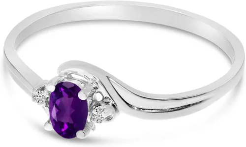 Miniatura 3 de Anillo de oro blanco de 10 quilates con amatista ovalada y diamantes