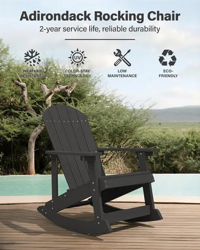 Miniatura 5 de YEFU Mecedora para exteriores, mecedora Adirondack, silla mecedora de patio con respaldo ancho, silla mecedora de gran tamaño con aspecto de madera