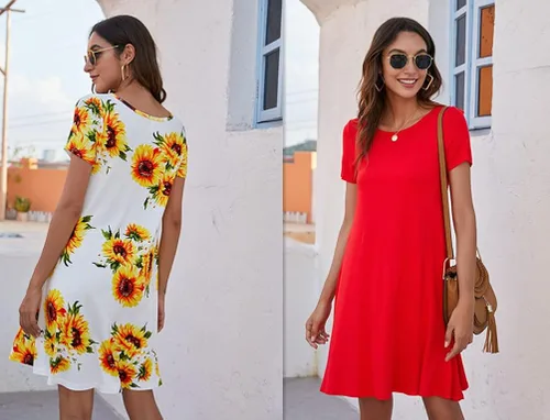 Miniatura 5 de POPYOUNG 2023 Women's Summer Short Sleeve Casual Dresses Crew Neck Beach Cover up