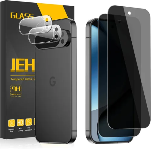 Paquete de 2 + 2 protectores de pantalla de vidrio templado de privacidad para Google Pixel 10 Pro con 2 protectores de lente de cámara, compatible