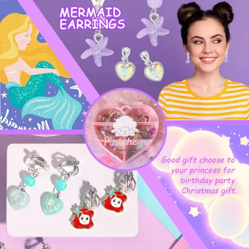 Miniatura 5 de PinkSheep Clip On Earrings for Little Girls Kids Jewelry 12 Pairs Gift for 4567910 Years Old Mermaid Flower Earring