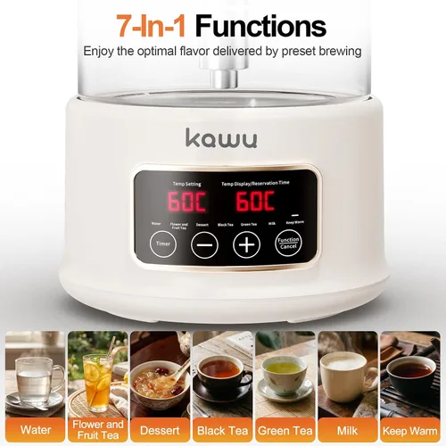 Miniatura 2 de Kawu Hervidor eléctrico, dispensador de agua caliente 7 en 1, olla saludable para té y café, hervidor de té de vidrio de 2.5 litros con control