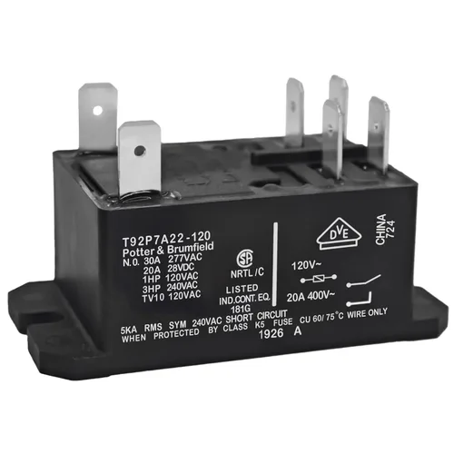 Relé de energía T92P7A22-120, DPST-NO (2 Forma A) - 120VAC, 30A, Relé de propósito general de 6 pines, reemplaza la pieza 10459304