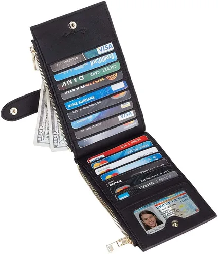 Miniatura 3 de Travelambo Billetera plegable con bloqueo RFID para mujer, con bolsillo con cremallera