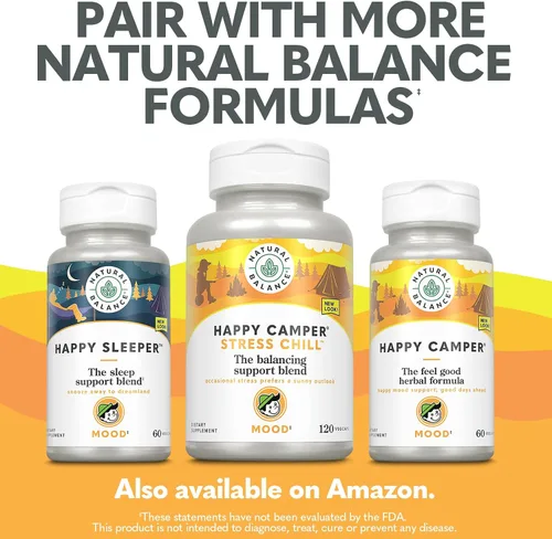 Miniatura 7 de Natural Balance Happy Camper - Suplemento de apoyo para el estado de ánimo para sentirse bien - Cápsulas de Gotu Kola, flor de la pasión y kava kava