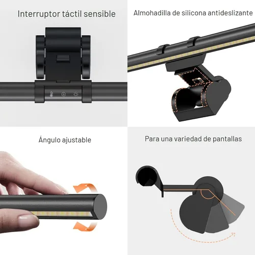 Miniatura 5 de Barra de luz para monitor, apta para monitor curvo/plano, lámpara de trabajo LED de lectura USB para cuidado de los ojos con control táctil, sin