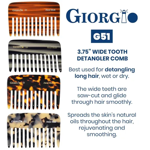Miniatura 2 de Giorgio G51 Peines Desenredantes de Grafito para Bolso de Viaje Pequeño, Peine de Bolsillo de Dientes Anchos para Cabello Grueso Rizado Ondulado.