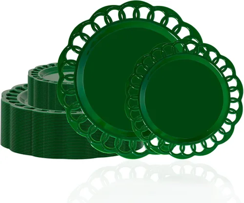 Miniatura 12 de COLOSUS Juego de 60 platos de plástico negro, platos barrocos elegantes, elegantes platos desechables con borde de encaje, platos de plástico