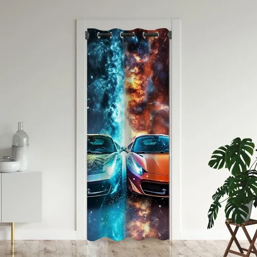 Cortinas opacas para puerta de auto deportivo para puertas, juego deportivo de carreras de velocidad 3D, para armario de dormitorio de niños, ojales