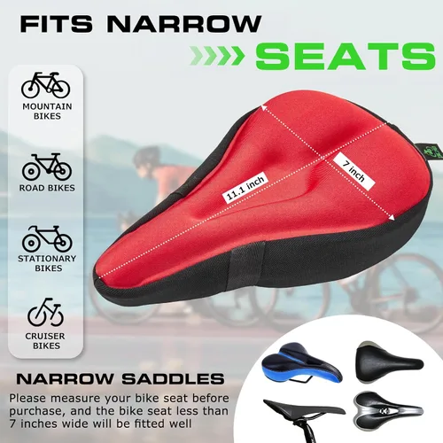 Miniatura 2 de Zacro Cojín de asiento de bicicleta, funda acolchada de gel para asiento de bicicleta para hombres y mujeres, cómodo, asiento de bicicleta Rojo