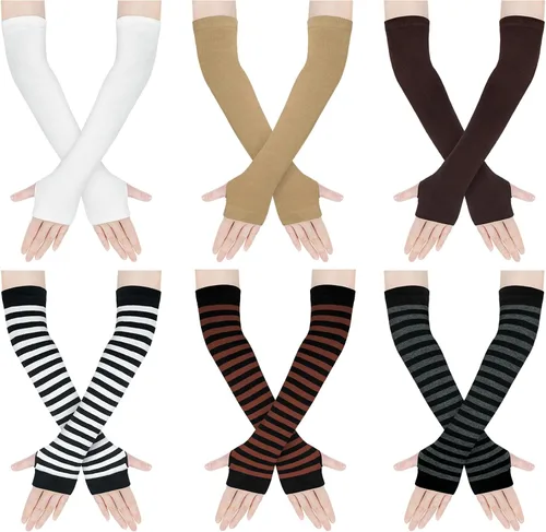 Miniatura 8 de Amandir Guantes largos sin dedos para mujer, calentadores de brazos, guantes elásticos de punto para el pulgar