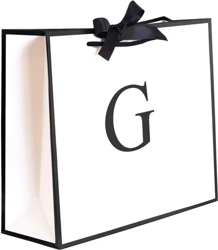 Miniatura 9 de QLSKO - Bolsa de regalo inicial con lazo de cinta, bolsa de papel horizontal personalizada, bolsa de regalo con monograma para cumpleaños