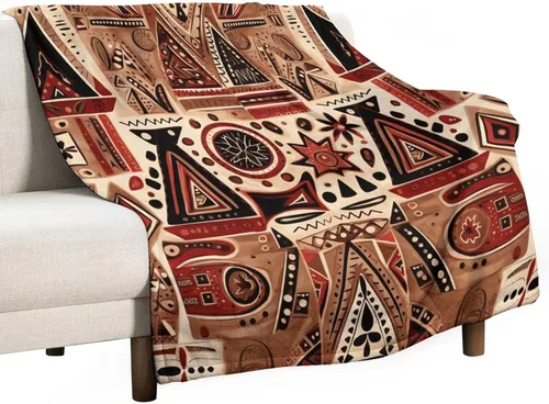 Miniatura 9 de Mantas de franela con patrón artístico rojo, beige, marrón oscuro, manta de franela de pintura al óleo abstracta de 30 x 40 pulgadas para sofá, cama
