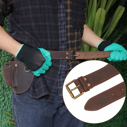 Miniatura 6 de Tourbon Bolsa de cinturón de cuero genuino para herramientas de floristería para jardinero, agricultor, electricista, carpintero, kit organizador