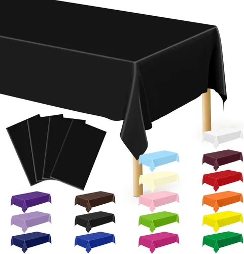 QZYL 4 manteles de picnic con fundas de banco, manteles de plástico negro, 54 x 108 pulgadas, fundas rectangulares desechables impermeables para