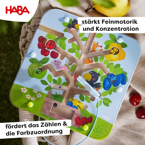 Miniatura 3 de HABA Tablero ocupado para niños de 2 a 4 años: juego de rompecabezas de laberinto magnético Orchard, juguetes de viaje para niños pequeños