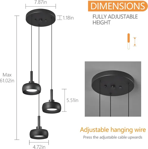 Miniatura 6 de Modernas lámparas colgantes negras para isla de cocina, mini cúpula, lámpara colgante para dormitorio, sala de estar, comedor, bar (3 luces)