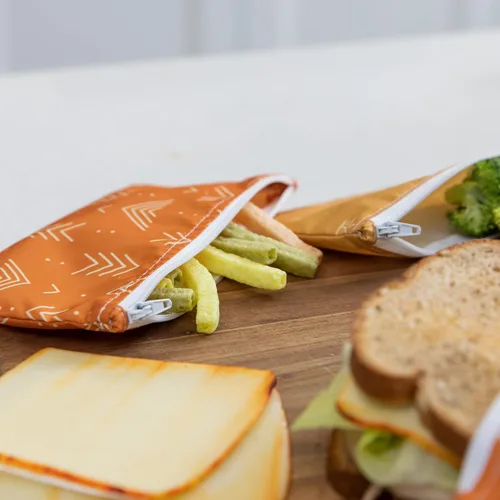 Miniatura 2 de Bumkins Bolsas reutilizables para aperitivos, para el almuerzo escolar de niños y para adultos, tela lavable, bolsa de tela impermeable con F3