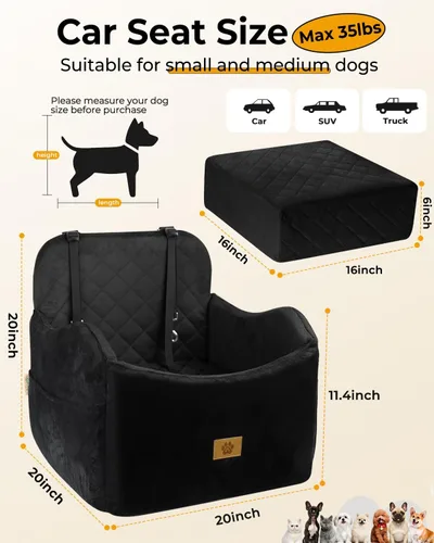 Miniatura 2 de Asiento de automóvil para perros pequeños/medianos, desmontable y lavable, asiento elevador de perro de menos de 35 libras, espuma viscoelástica