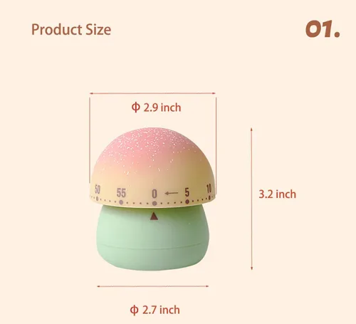 Miniatura 3 de Temporizador de cocina mecánico de 60 minutos para niños, lindo temporizador de cocción de hongos (beige)