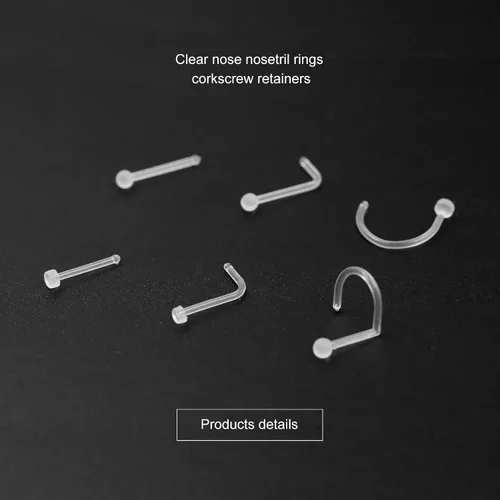 Miniatura 4 de PiercingArt 36 piezas de 0.71 oz pequeños aretes transparentes para la nariz, retenedores para cirugía, trabajo, bioflex, plástico, flexible