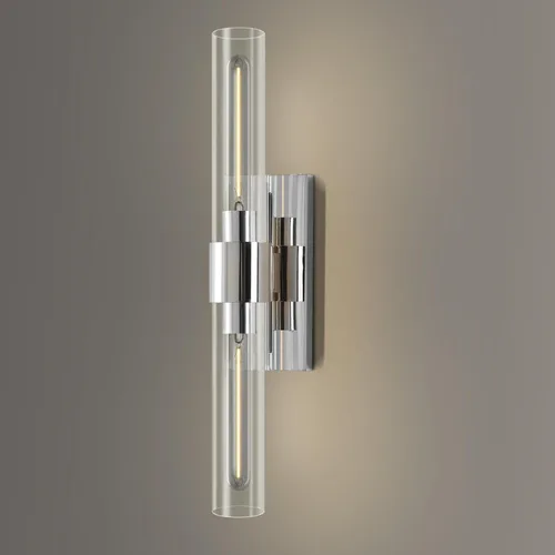 Miniatura 12 de YUYI Juego de dos apliques de pared de latón, 22.8'' apliques de baño dorados con pantalla de vidrio transparente, luces de pared de tocador