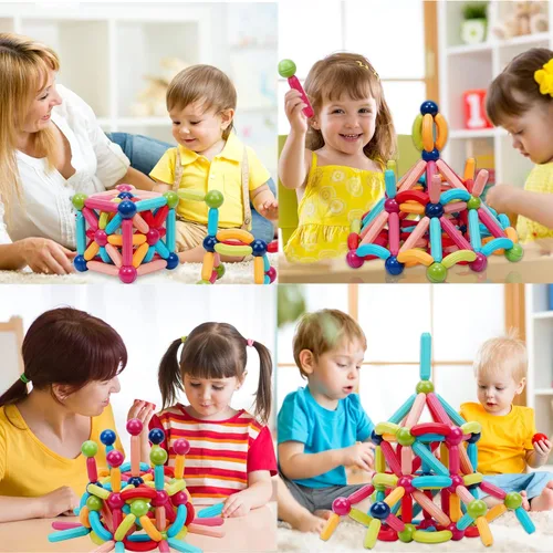 Miniatura 4 de COUOMOXA Bloques de construcción magnéticos para niños pequeños: juguetes educativos STEM para niños de 3, 4 y 5 años, juego Montessori de palo