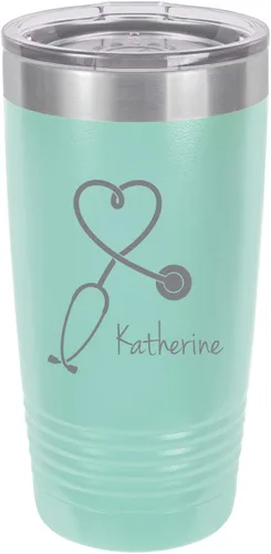 Estetoscopio Enfermera - Vaso aislado con texto personalizado, taza de café de viaje de 20 onzas, personalizable (verde azulado)