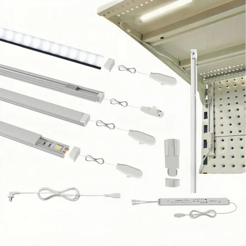 Luces de estantería de góndola, kit de 48 pulgadas con 4 barras de luz blanca pura de 6000 K, controlador LED y accesorios, trajes para supermercado