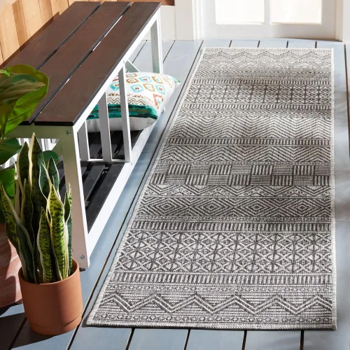 Miniatura 76 de SAFAVIEH Alfombra lavable para exteriores, colección Courtyard de 2.3 x 16 pies, color negro y gris, no desprende pelusa y de fácil limpieza, ideal