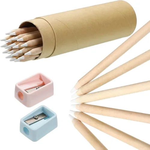 Miniatura 8 de Tenare Juego de 10 lápices de tiza blanca con sacapuntas y recipiente para dibujar, dibujar, mezclar, principiantes y artistas