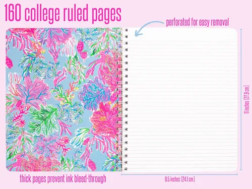 Miniatura 2 de Lilly Pulitzer Cuaderno grande en espiral de tapa dura, 11 x 9.5 pulgadas con 160 páginas rayadas universitarias, Cay to my Heart