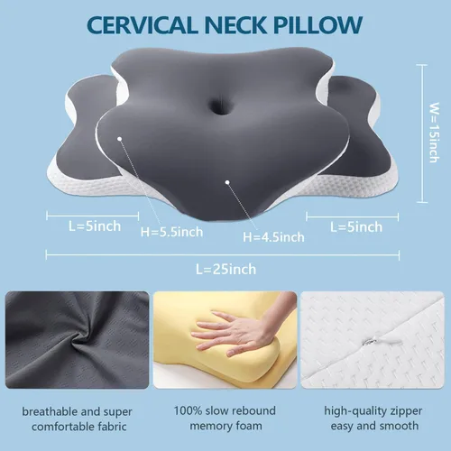 Miniatura 8 de Almohada Ergo para aliviar la apnea del sueño, el dolor de cuello y los ronquidos Almohada cervical para dormir de lado Espuma viscoelástica Gris