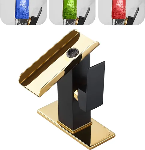 Miniatura 22 de Grifo de lavabo de baño dorado de una sola manija de 1 o 3 agujeros de 4 pulgadas, cascada de 4 pulgadas, grifo de baño moderno de latón para lavabo
