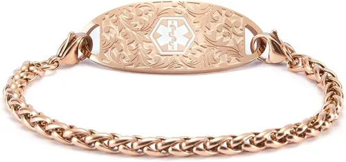 Miniatura 3 de Cadena de pulsera médica - Cadena de trigo de acero inoxidable intercambiable Pulsera de identificación de alerta médica