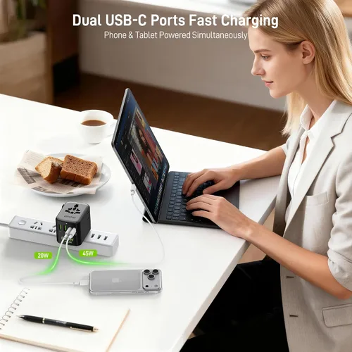 Miniatura 3 de Epicka Pulse Duo - Adaptador de viaje universal de 65 W, adaptador de corriente internacional con PD y QC 3.0 de carga rápida para 2 dispositivos