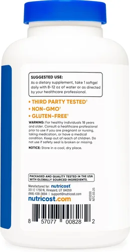 Miniatura 4 de Nutricost Aceite de onagra de 1,300 mg, 120 cápsulas blandas (3 botellas), sin OMG, sin gluten, 120 porciones