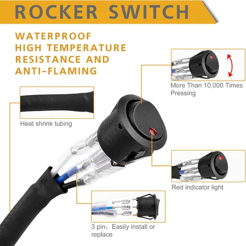 Miniatura 5 de Arnés de cableado de 1 cable, Rfroad Lighting Kit de arnés de cableado resistente de 12V con interruptor de balancín de nylon para barra de luz LED