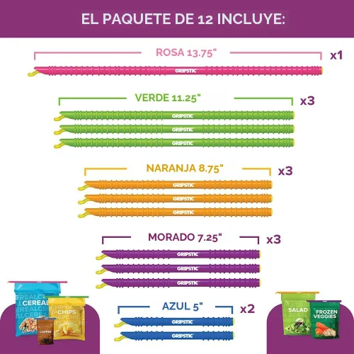 Miniatura 2 de GripStic Paquete de 12 selladores de bolsas de alimentos surtidos reutilizables clips para bolsas de chips Sellar las bolsas herméticas