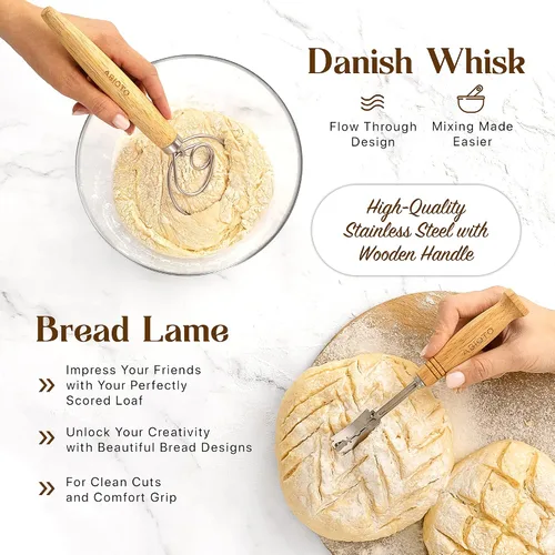 Miniatura 4 de Banneton - Juego de cestas a prueba de pan y suministros para hornear pan de masa madre, herramientas esenciales de masa madre con cestas redondas