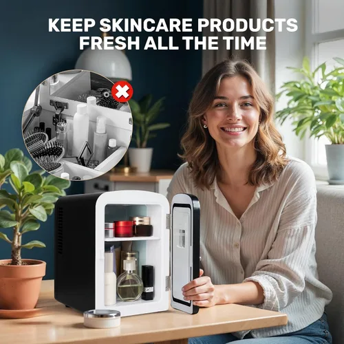 Miniatura 8 de HealSmart Mini refrigerador de 4 litros con ventana de observación, capacidad para 6 latas, enfriador y calentador portátil sin freón y portátil