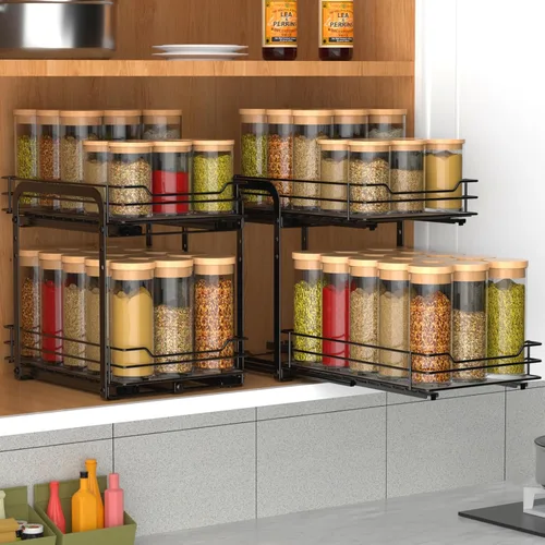 Miniatura 6 de BOIVSHI Estante de especias de 2 niveles, organizador de estantes de especias extraíbles para gabinete, cesta de metal resistente de altura