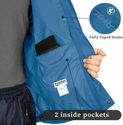 Miniatura 4 de 33,000ft - Chaqueta de lluvia impermeable y plegable para hombre, ligera, con capucha, cortavientos ideal para golf o ciclismo