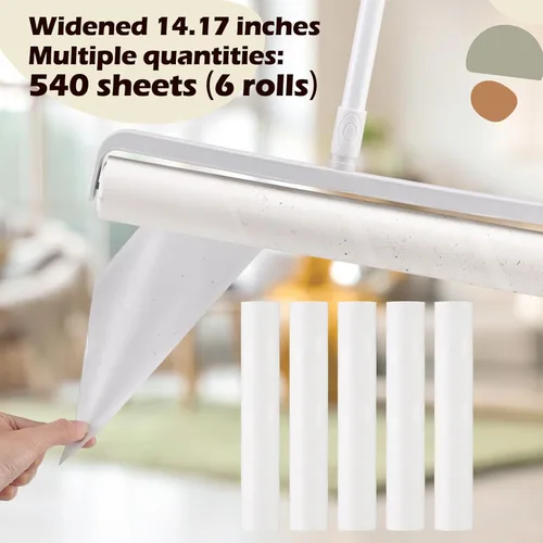 Miniatura 3 de Rodillos de pelusa grandes de 14.17 pulgadas para pelo de mascotas, 540 hojas con mango largo extensible de 45 pulgadas para limpiar ropa