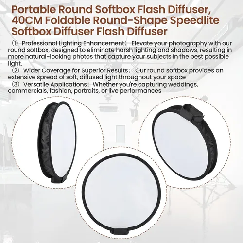 Miniatura 7 de DAUERHAFT Difusor de flash de softbox redondo portátil, difusor de softbox de forma redonda plegable de 15.7 in, difusor de flash para luz rápida