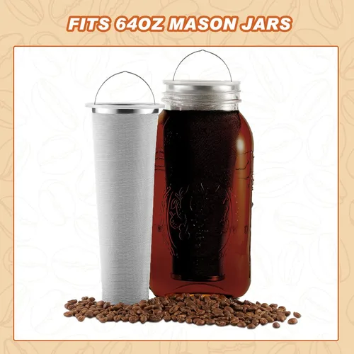 Miniatura 4 de 3 filtros de café frío con asa, filtro de tarro de acero inoxidable de 2 cuartos de galón para boca ancha, frasco de masón, infusor de té, filtro